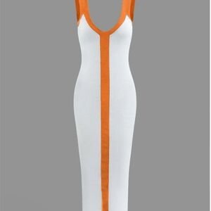 Colorblock V-neck Ribbed Split Maxi Dress